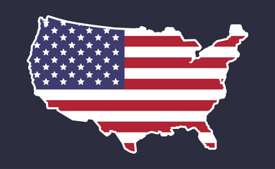 Map of USA with flag. Red, white and blue. Contiguous United States of America geographic borders.