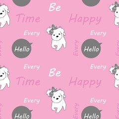 puppy cute vector gray and pink colors seamless pattern