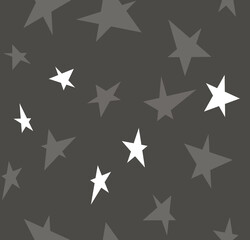 illustration seamless pattern of stars of different sizes on a gray background isolated