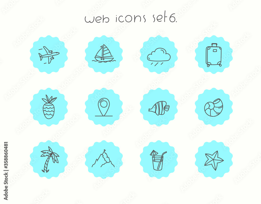 Aufkleber doodle vector icons set isolated on white. web icons set 5