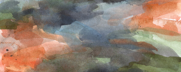 Fototapeta premium Beautiful hand painted watercolour image. Can be used as a decorative background for creative design of posters, cards, invitations, wallpapers, banners and websites. Abstraction.