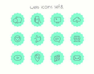 Doodle vector icons set isolated on white. Web icons set 8. Communication