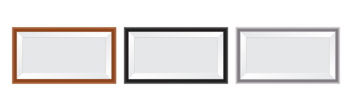 Realistic picture frame set isolated on white background. Vector illustration of modern photo frames in different colors. Place for text or object. Collection perfect for your presentations.