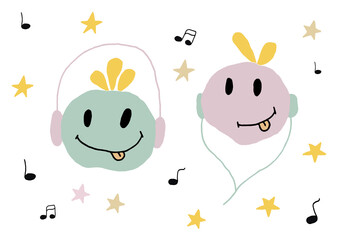 Hand draw children listen to music