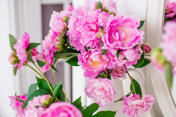 pink peonies on a white background