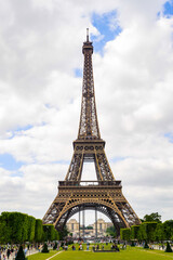 Fototapeta na wymiar It's Eiffel Tower in Paris, France. The Eiffel tower was created by Gustave Eiffel and the construction was completed in 1889