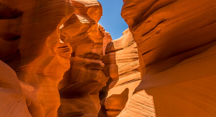 A panorama across the passageway in lower Antelope Canyon, Page, Arizona