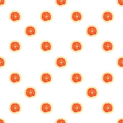 Seamless infinity pattern of isolated slices of grapefruit. Wallpaper for background, design and packaging.