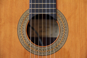 detail of the soundhole and mosaic of the 7-string guitar