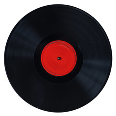 Black vinyl record on a white background, isolated.