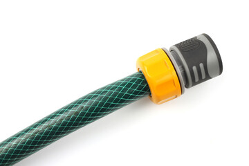 garden hose watering system with quick-release connector isolated on white