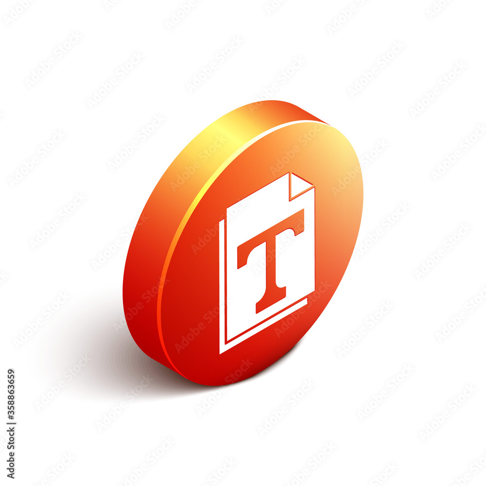 Poster isometric text file document icon isolated on white background. orange circle button. vector illustr