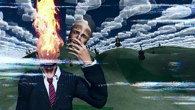 Man holds his face in hand. 3D rendering