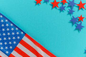 Happy Independence Day 4th july background with american flag decorated of  stars and flag. Holidays table top view. flat lay