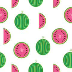 Fresh and juicy watermelon and slices, seamless pattern