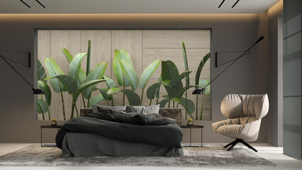 Minimalist Interior of modern living room 3D rendering