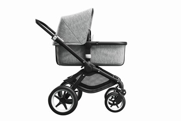3D render of a stylish modern stroller with bassinet on a white background