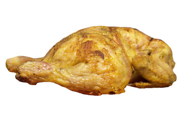 delicious whole roasted chicken on white background