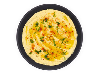 Hummus upper view isolated on white background