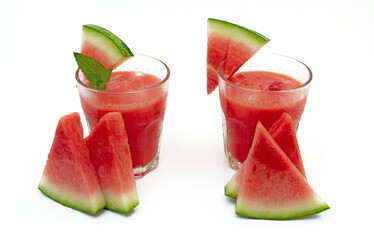 cocktail with watermelon and mint on the white background