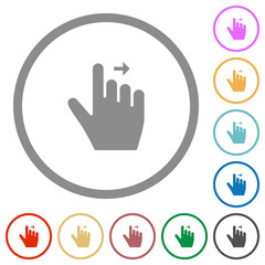 Right handed move right gesture flat icons with outlines