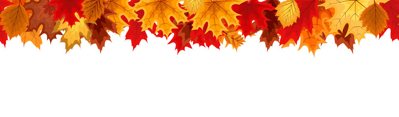Fototapeta na wymiar Autumn Seamless Border with Falling Autumn Leaves. Vector Illustration