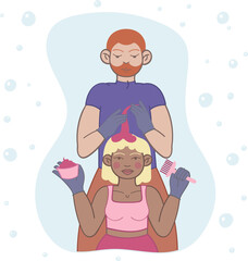 Homemade hair coloring with a boyfriend bright pink dye