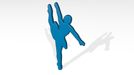 WOMAN made by 3D illustration of a shiny metallic sculpture on a wall with light background. attractive and portrait