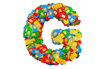 Letter G from colored SIM cards, 3D rendering