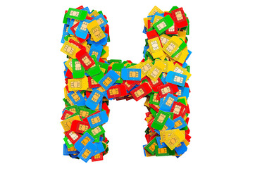 Letter H from colored SIM cards, 3D rendering