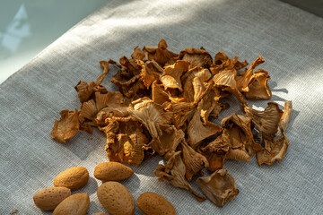 nuts and dried mushrooms. vegetable protein for vegetarians