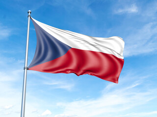 Czech Republic flag on a pole against a blue sky background.