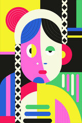 Vector graphics. Geometric portrait of a woman. Poster art. 
