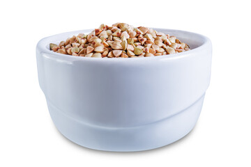 Dried Green Buckwheat porridge on a white isolated background