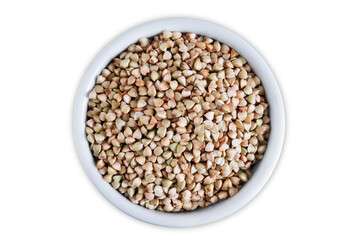 Dried Green Buckwheat porridge on a white isolated background