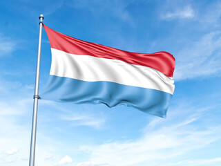 Fototapeta na wymiar Luxembourg flag on a pole against a blue sky background.