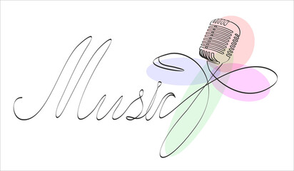 Music. Retro microphone. Continuous one line drawing. Vector illustration.