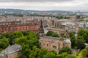 Fototapeta na wymiar Aerial view of the Edinburgh, Scotland. Old Town and New Town are a UNESCO World Heritage Site