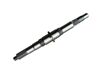 New secondary shaft of the car's manual transmission on an isolated white background. Spare parts.