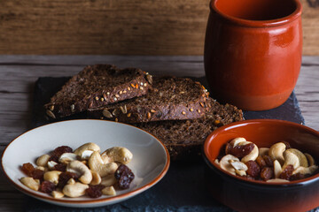 nordic bread with cereals wooden background