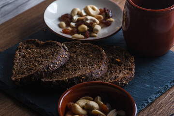 nordic bread with cereals wooden background