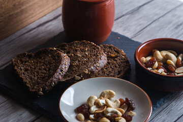 nordic bread with cereals wooden background