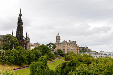 Church spire of Edinburgh, Scotland. Old Town and New Town are a UNESCO World Heritage Site