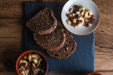 nordic bread with cereals wooden background