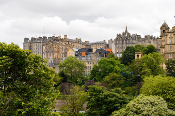 Aerial view of the Edinburgh, Scotland. Old Town and New Town are a UNESCO World Heritage Site