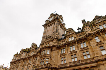 Fototapeta na wymiar Balmoral Hotel in Edinburgh, Scotland. Old Town and New Town are a UNESCO World Heritage Site
