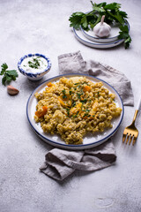 Stewed healthy bulgur with vegetables