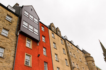 Achitecture of the Royal Mile terrace in Edinburgh, Scotland. Old Town and New Town are a UNESCO World Heritage Site