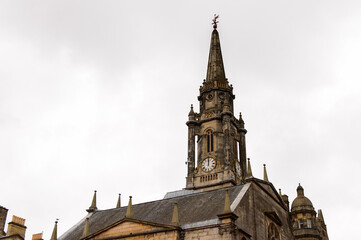 Tron Kirk church on the Royal Mile terrace in Edinburgh, Scotland. Old Town and New Town are a UNESCO World Heritage Site
