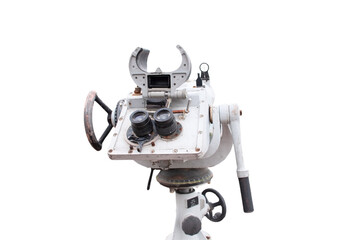 Viewing metal retro binoculars with eyepieces and levers  isolated on white